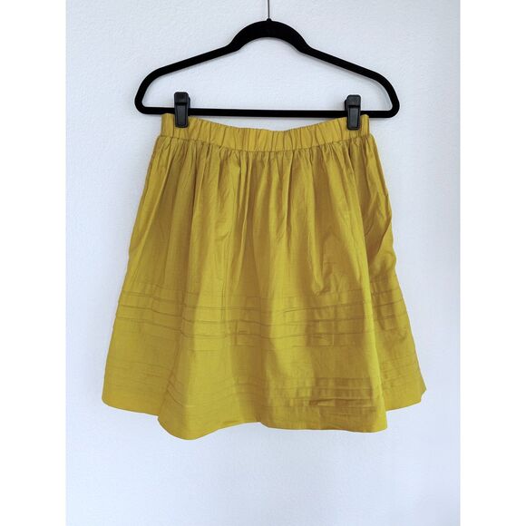 Anthropologie Odille Drawing Parallels Pleated Ribbon Tie Skirt Marigold Yellow - Picture 5 of 10